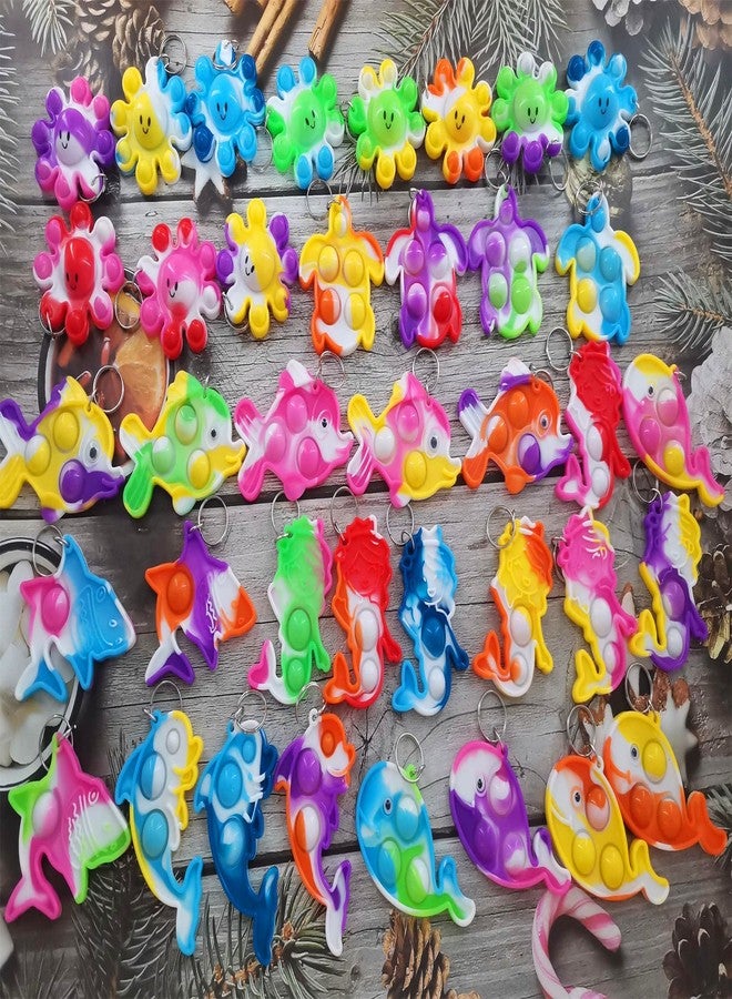 HOZKEAP 50 Packs Bulk Octopus fishs dolphins turtles sharks whales Sea Animal Mini pop Fidget bubble Keychain ，Boys Girls Kids Birthday Party Favors summer Students gifts - Image 2